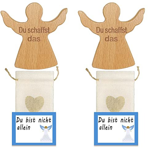 2PCS Schutzengel Glücksbringer Handschmeichler mit Karte Du bist nicht allein! Engel Figur Weihnachtsdeko Geschenk zur Geburt Taufe Kommunion Glücksbringer für Familie Freunde Mutmacher Geschenk
