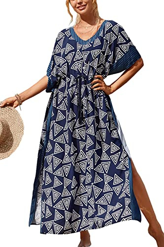 YouKD Vestido largo estilo caftán con cuello en V, bohemio, para playa, bikini, cubre el traje de baño, bata, talla grande, ropa de estar por casa para mujer, Altoa única