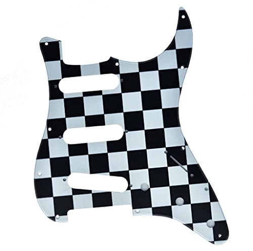 Dopro 11 Hole ST/Strat Style SSS Pick Guard for 3 Single Coil Pickups with Screws Black/White Grid