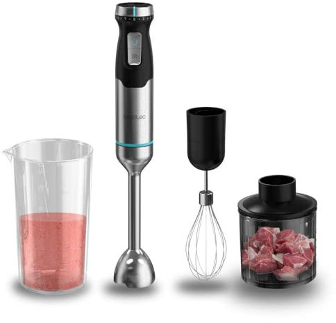 Cecotec Batidora de Mano Power Pulsar 2300MAX Cream&Crush. 2300W Potencia Máxima, Cuchillas De 4 Hojas de Acero Inox, Pie XL, Vaso 700ml con Tapa, Picadora y Varilla Montaclaras