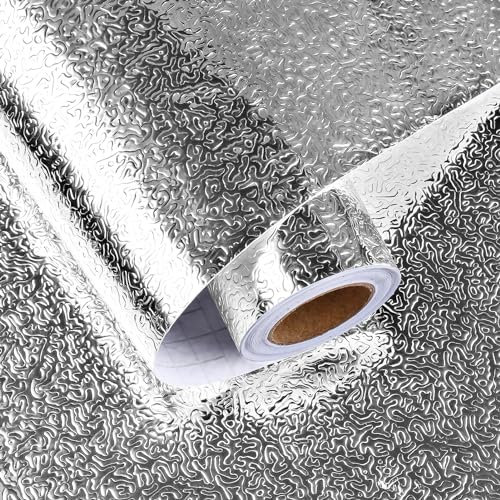 HotDecor Papier Adhesif pour Meuble Cuisine Lavable Papier Peint Adhesif Texturé Argent Revêtement Plan De Travail Adhésif Rouleau Adhesif Decoratif pour Cuisine Papier Peint Autocollant 60cm X 300cm