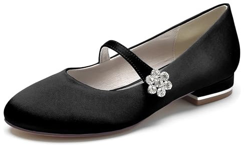 Hanfike Formal Flats for Women Girl Mary Jane Bridal Wedding Shoes Slip-on Evening Pumps JY249 Black UK 5.5