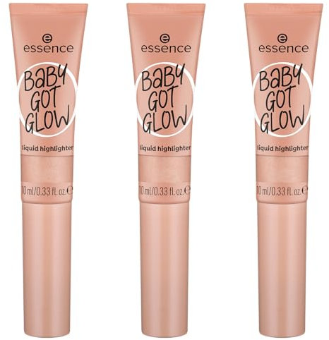 essence BABY GOT GLOW liquid highlighter, Nr. 30, Gold, definierend, Expressergebnis, Einfach zu entfernen, glänzend, vegan, ölfrei, ohne Parabene, ohne Mikroplastikpartikel, 3er Pack (3x10ml)
