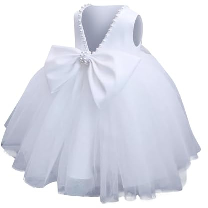 Bébé Fille Petite Robes Tutu Tulle Fleur Mariage Anniversaire Robe Princesse Fille Saint-Valentin Noël Baptême Robe de Soirée Fête Pas Cher 3 4 5 6 7 Ans F13,Blanc,0-12 Mois