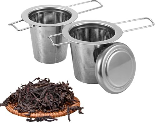 2 Pièces Infuseur Thé en 304 Acier Inoxydable,Infuseur à thé avec Poignée et Couvercle Pliables,Filtre the pour Tasse à thé Réutilisable, s'adapte à Différentes Tailles de Tasses et Théières