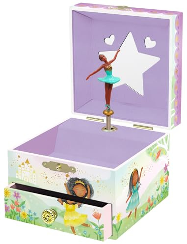 Giggle & Honey® Ballerina Musikaliskt Smyckeskrin för Flickor Speldosa för Barn med Lådor, Svart ballerina Gåvor till Små Flickor på Födelsedagen, Ballerina Smyckeskrin för Åldrarna 3-10