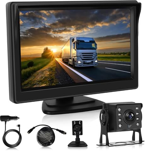 Camera de Recul pour Voiture Kit avec Moniteur LCD 5 Pouces, Caméra de Recul IR Vision de Nuit étanche IP68 Image Flip Aide au Stationnement, pour Camping Car/Camion/RV/Remorques/Agricole/Motorhome
