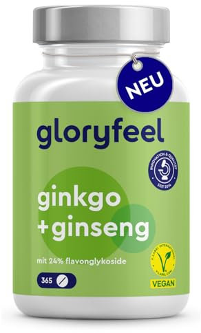 Ginkgo + Ginseng Tabletten - 365 Stück für mentale Performance & Lebensenergie* - je 60 mg Ginkgo biloba Blattextrakt & Panax ginseng Wurzelextrakt pro Tag - optimal dosiert & sorgfältig laborgeprüft