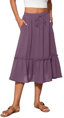 TASAMO Elevate Your Style High-Waisted Flared Bell Skirt - Featuring Adjustable Elastic Waistband and Convenient Pockets Purple
