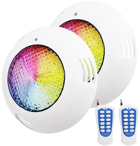 LED ATOMANT Lote de 2 Focos de piscina LED 45W RGB 12V AC, Luz para Piscina Impermeable IP68 Sumergible, Cable 1,5m, Con Mando a distancia por control remoto