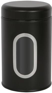 Harbour Housewares Food Storage Container - Black - 1pc Transparent Window Airtight Tea Coffee and Sugar Canisters Set Kitchen Caddy Stainless Steel Storage Jars