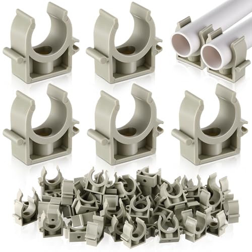 Enhon 100 piezas abrazaderas M20 de PVC, grises, para tubos de 20 mm, abrazaderas ajustables para tubos aislantes, tubos rígidos, canaletas eléctricas, apilables y fijación con tornillos