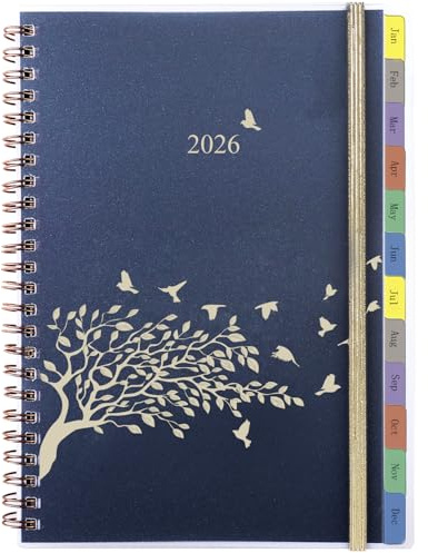 YHH 2026 Diary A5 Week to View, Annual Monthly & Weekly Planner with Tabs & Pocket, Extra Password Contact Notes UK Holiday, Spiral Bound, Elastic Personal Organiser Life Book, Jan.26-Dec.26