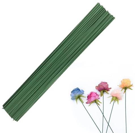 Lpolkvemelh 100 st blomstjälkar i plast, 2 mm x 30 cm grönlackerad konstgjord blomstång, blompinnar blomsterhandlare tråd handgjord gör-det-själv hantverk arrangera tillbehör för konstgjorda kransar