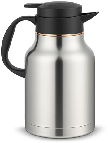Thermal Coffee Carafe Jug, 1.8L Stainless Steel Double Walled Vacuum Insulated Coffee Pot, 48 Hrs Heat & 48 Hrs Cold Retention, Thermal Jug with Press Button Top, Coffee Flask for Hot &Cold Drinks