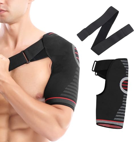 Rotator Cuff Shoulder Support, L/XL Adjustable Shoulder Brace for Men Women | Elastic Compression Sleeve with Adjustable Straps for Left or Right Shoulder, Sleep, Sports and Daily Recovery Bullet Points: