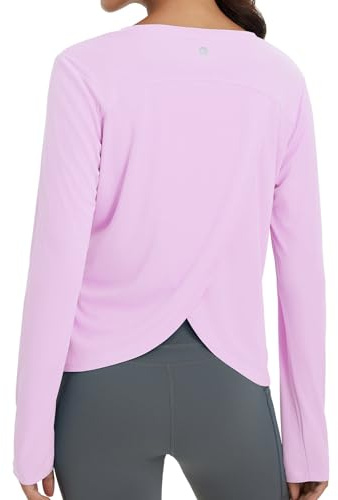 baleaf Women's Running Sun Shirts Long Sleeve UPF 50+ Workout Tops UV Athletic Shirts Split Back Gym SPF Quick Dry Lightweight Breathable Light Purple M