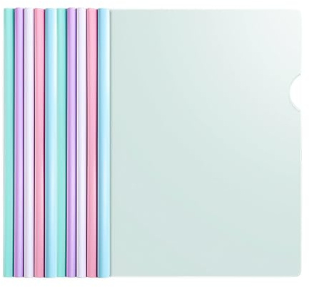 THXFUNAREA Lot De 10 Reliures A4 À Glissière, Couvertures De Rapport Transparentes, Dossiers Coulissants En Plastique, Idéal Pour Rapports De Stage Et Documents Scolaires, Couleurs Variées