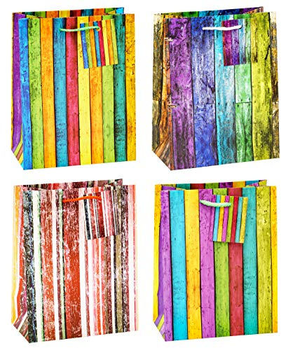 TSI Sac cadeau Série Rayures de couleur, lot de 12, taille : moyenne (23 x 18 x 10 cm), N° d'art. 84011