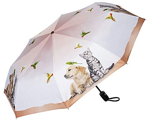 VON LILIENFELD Regenschirm Taschenschirm Welpe Kätzchen Tierleben Windfest Auf-Zu-Automatik Stabil Leicht Kompakt