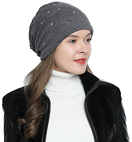 Dammössa vintermössa slouch beanie stjärna svart strass mörkgrå