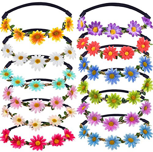 12 Stücke Mehrfarbig Damen Mädchen Mode Blume Krone Floral Garland Stirnbänder für Festival Hochzeit