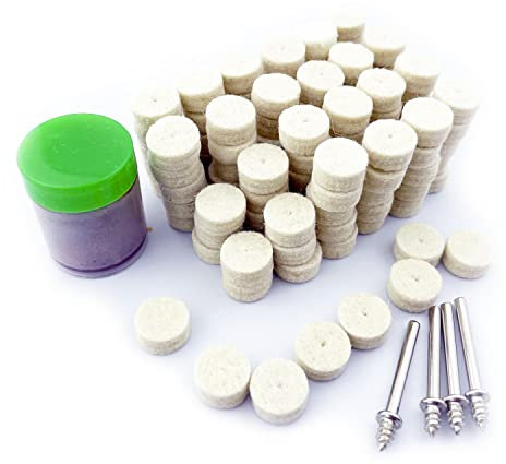 Merryland - Rueda de pulido de fieltro para Dremel de 125 unidades, disco pulidor de fieltro 13 mm, 120 piezas de pasta de pulir y portabrocas 4 unidades, mini herramientas giratorias accesorio