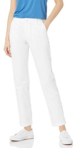 Amazon Essentials Women's Slim Fit, Straight Leg Mid-Rise Stretch Twill Chino Pant, White, 16