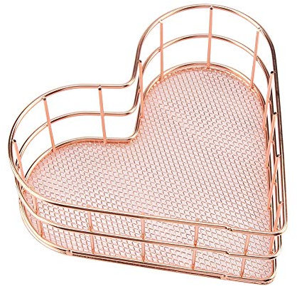 Cestini portaoggetti in metallo, vassoio decorativo a forma di cuore, organizer per cassetti trucco per spogliatoio, bagno, camera da letto, soggiorno(oro rosa)