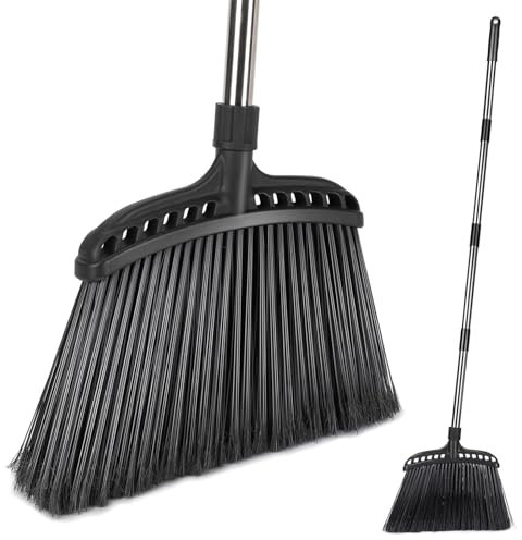 MASTERTOP Escoba Exterior, Escoba Industrial con Palo Largo, Grande Escoba Jardine de Acero Inoxidable, Escoba Interior y Exterior para Limpieza de Garaje, Terraza, Patio, Carretera