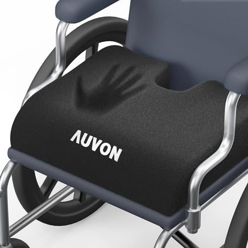 AUVON Wheelchair Seat Cushions (18x16x3) for Sciatica, Back, Coccyx, Pressure Sore and Ulcer Pain Relief, Memory Foam Pressure Relief Cushion with Removable Strap, Breathable & Waterproof Fabric