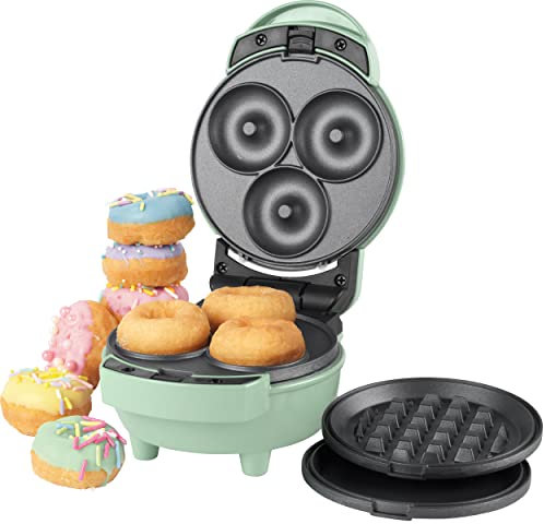 Giles & Posner EK5535GSGR 3 in 1 Mini-Bites Maker - Non-Stick Cooking Plates, Doughnut, Waffle, and Pancake Maker, 3 Minute Pre-Heat time, Non-Slip Feet, Easy to Clean, Ready Indicator Lights, 400W