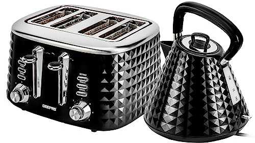 Geepas 4 Slice Bread Toaster & 1.5L Cordless Electric Kettle Combo Set with Textured Design – 1750W Toastie Machine with 7 Browning Control - 3000W Pyramid Kettle with Auto Shut Off & Boil Dry Sensor