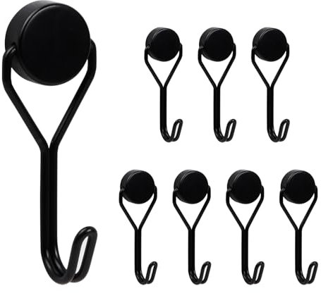 Wisebom Lot de 8 Crochets Magnétiques 15 kg Crochet Aimanté Puissant Noir Puissant Aimant Néodyme pour Cuisine Salle de Bain Casier à Clés
