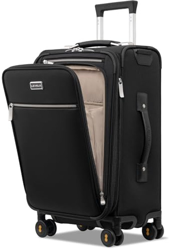 LEVEL8 Koffer Trolley, Rollkoffer Reisekoffer Hartschalen 4 Rollen, Spinner Handgepäck,TSA, Koffer Trolley Groß(58cm, 40-46L,Schwarz)