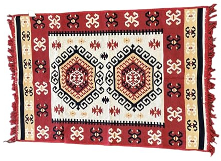 Generico Tappeto orientale,kilim, tappeto soggiorno, tappeto camera da letto, passatoia con frange varie misure, tappeto orientale etnico (Rosso, 80x150 cm), MSYXXIQ723