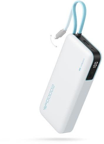CUKTECH Power Bank 20000 mAh, Batería Portátil con Cable USB-C Integrado, PD 45W powerbank con 1 x USB-C, 1 x USB-A, Batería Externa Carga Rápida Compatible Phone, Galaxy, Xiaomi, MacBook y más