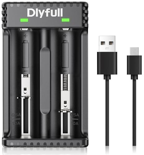 Dlypow 18650 batteriladdare för 3,7 V Li-ion uppladdningsbara batterier 26650 22650 26500 18490 17500 17335 16340 14500 10440, 1,2 V Ni-MH Ni-CD AA AAA A AAAA C SC uppladdningsbara batterier, kabel