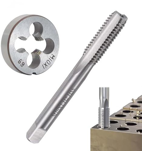 FZYCOM M10 X 1 Gewindebohrer und Schneideisen Gewindeschneid Set, H2 HSS Gewindebohrer und Schneideisen, Matrizengewindebohrer für alle Arten von Metallwerkstücken mit HRC Weniger Als 30 Grad