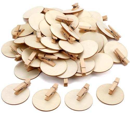 50 Stück Klammern Adventskalender,48 mm Holzklammern Rund,Holzklammern zum Basteln,Wäscheklammern Weihnachten,Holzklammern zum Beschriften für Weihnachtskalender Aufkleber Basteln Geschenktüten DIY