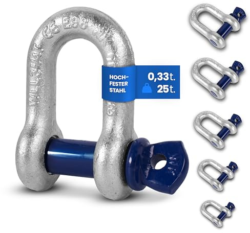 Schäkel gerade mit Augbolzen – 1,5t Tragkraft – 2 Stück – Stahl feuerverzinkt, korrosionsbeständig – Bolzen Ø 12,5mm – zertifiziert & hochbelastbar – Größe & Menge wählbar – 0,33t bis 25t (1,5t,2x)
