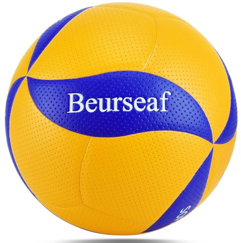 Beurseaf Volleyball, Soft Touch Beachvolleyball, Sports Volley Ball, offizielle Größe 5 Indoor & Outdoor Indoor Outdoor Volleybälle (Blau & Gelb-2)