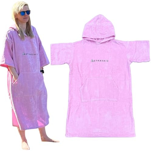 Stravaig Poncho éponge pour adultes et enfants – Peignoir en tissu éponge facile à changer pour la natation, le surf, la natation sauvage, la plage, rose, L-XL