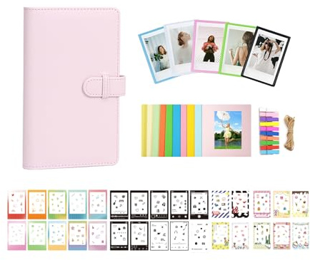 Instant Film tillbehörssats för Instax Mini LiPlay 12 11 9 8+ 8 evo 99 SE 40 90 70 50S 26 25 7S kamera, inkluderar album/filmklistermärken/magnetiska fotoramar/hängande ram (blomrosa)