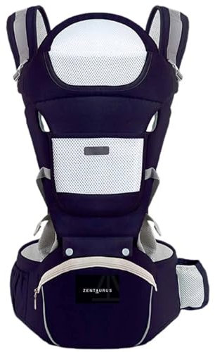 ZENTAURUS - Sac à dos - Avec ceinture ergonomique - Pour porte-bébé nouveau-né jusqu'à 20 kg - Sac à dos respirant et rembourré (Bleu foncé)