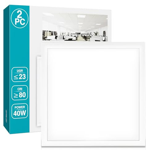 KOSOOM 2-pack LED-paneler, 60 x 60, 40 W, CCT 3 000 K, IP44, UGR ≤23, ultratunn aluminiumhölje, takpanel, skrivbordsbelysning