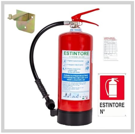 ESTINTORE IDRICO A SCHIUMA LITRI 6, OMOLOGATO E CERTIFICATO, ANNO DI COSTRUZIONE 2025, FORNITO DI STAFFA + CARTELLO + TAGLIANDO DI CONTROLLO
