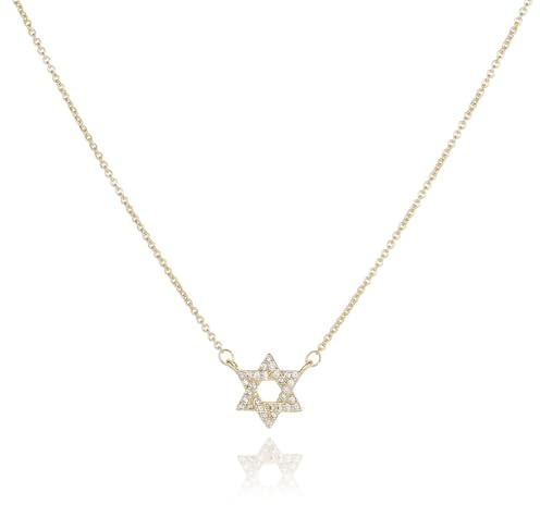 14K Gold Plated Star of David Necklace for Women – Jewish Symbol Pendant from Israel – Elegant Hebrew With Cubic Zirconia Dainty Religious Jewish Jewelry (Gold)