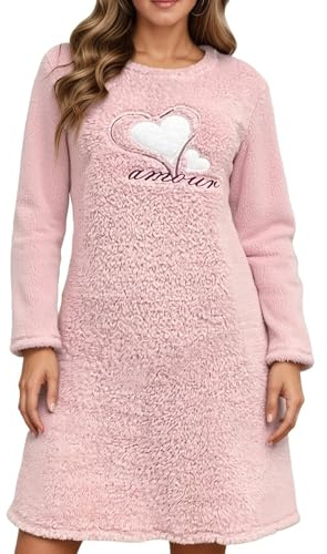 Generisch Camisones gruesos de franela para mujer, otoño e invierno, manga larga, forro polar, cálido, vestido de suéter para mujer, vestido de casa, vestido de calle, vestido de sudadera, cuello