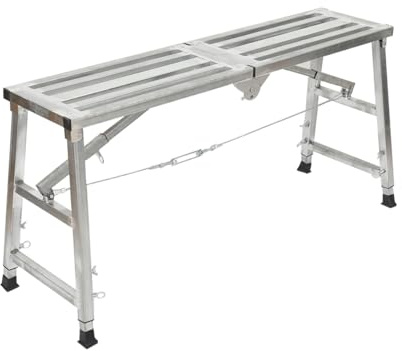 NICCOO Marchepied Aluminium,Grande Plateforme Stable,Marche Pied Pliable,Deux Marches sur Chaque Coté,Pliable pour Gain de Place,Plateforme de Travail